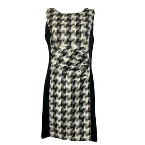 Debbie Shuchat‎ Dress Womens Sz 10 Ivory Black Houndstooth Sheath